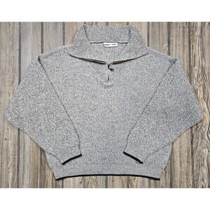 VTG 80s 90s Double Duty Chunky Knit Sweater Gray Black Henley Zip Boxy 1X